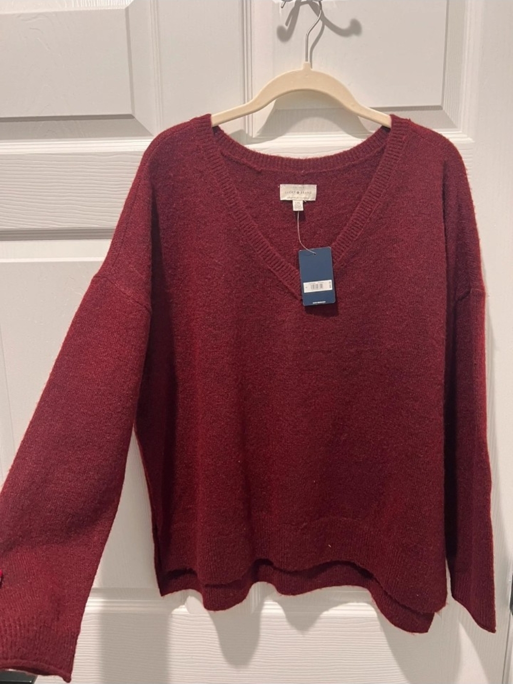 Lucky Brand Cloud Soft V-Neck Sweater Burgundy Size Large